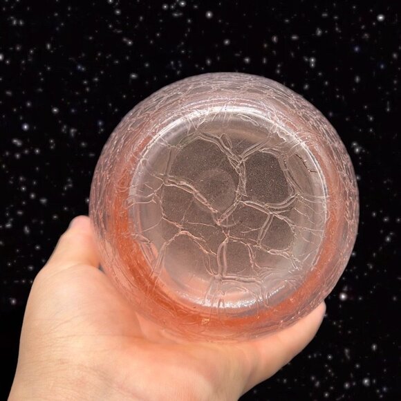 Pink Crackled Art Glass Vase with Applied Green Handles Textured Surface 8”T 3”W - Picture 6 of 13